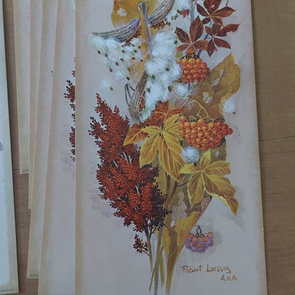 Vintage 60s Litho Print Set Lot 18 ROBERT LAESSIG MCM Autumn Bouquet Poppy Iris - Picture 2 of 4
